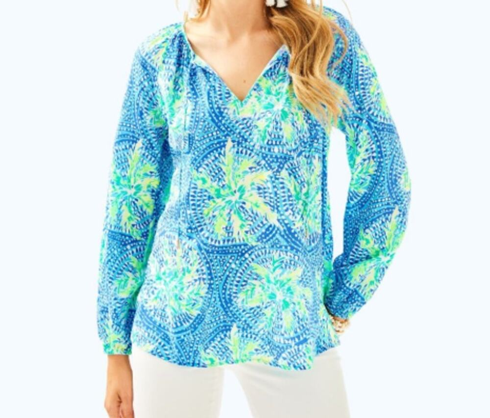 Lilly Pulitzer Willa Top Tunic, Tropic Like It's Hot, Bennet Blue, Size XL